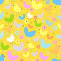 Seamless pattern with cute funny cartoon birds.
