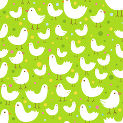 Seamless pattern with cute funny cartoon birds.