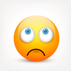 Smiley with blue eyes,emoticon. Yellow face with emotions. Facial expression. 3d realistic emoji. Sad,happy,angry faces.Funny cartoon character.Mood.Vector illustration.