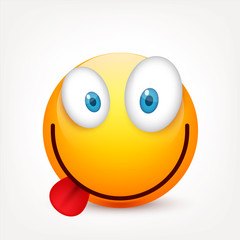 Smiley with blue eyes,emoticon. Yellow face with emotions. Facial expression. 3d realistic emoji. Sad,happy,angry faces.Funny cartoon character.Mood.Vector illustration.