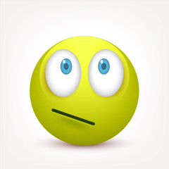 Smiley with blue eyes,emoticon. Greenface with emotions. Facial expression. 3d realistic emoji. Sad,happy,angry faces.Funny cartoon character.Mood.Vector illustration.