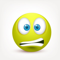 Smiley with blue eyes,emoticon. Greenface with emotions. Facial expression. 3d realistic emoji. Sad,happy,angry faces.Funny cartoon character.Mood.Vector illustration.