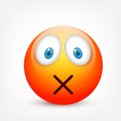 Smiley with blue eyes,emoticon. Yellow face with emotions. Facial expression. 3d realistic emoji. Sad,happy,angry faces.Funny cartoon character.Mood.Vector illustration.