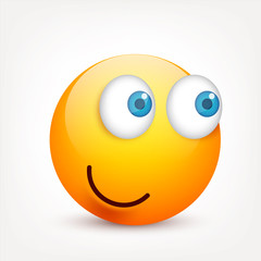 Smiley with blue eyes,emoticon. Yellow face with emotions. Facial expression. 3d realistic emoji. Sad,happy,angry faces.Funny cartoon character.Mood.Vector illustration.