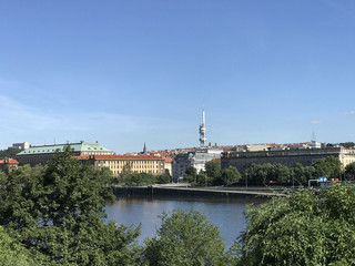 Fototapeta na wymiar View from Letna Park at the Vltava River