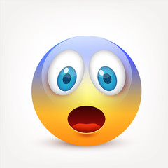 Smiley with blue eyes,emoticon. Yellow face with emotions. Facial expression. 3d realistic emoji. Sad,happy,angry faces.Funny cartoon character.Mood.Vector illustration.