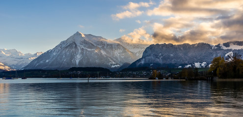 lake thun winter sunset
