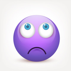 Smiley with blue eyes,emoticon. Violetface with emotions. Facial expression. 3d realistic emoji. Sad,happy,angry faces.Funny cartoon character.Mood.Vector illustration.