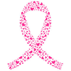Pink ribbon symbol with different butterfly and floral symbols
