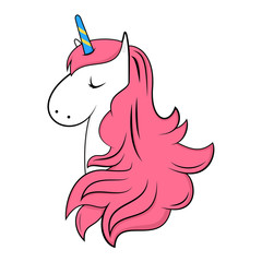 Cute white unicorn with pink hair