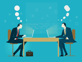 Business meeting. Two business men discuss the project. Business concept collection. 