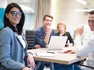 Startup Business Team At A Meeting at modern office building