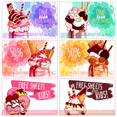 Six different kids discount coupons for milkshake.