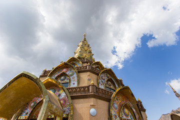 Beautiful arts and architecture at the main pagoda of Wat Pha Sorn Kaew(Wat Phra Thart Pha Kaew)in Khao Kho,Phetchabun,north-central Thailand. Arts and architecture at main pagoda,Wat Pha Sorn Kaew