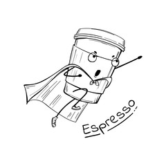 Espresso coffee cup superhero character