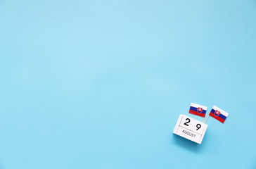 AUGUST 29 Wooden calendar Concept independence day of Slovakia and Slovakia national day.top view with space for your text