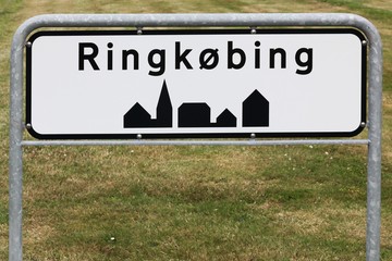 Ringkobing city road sign in Denmark 
