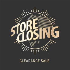 Fototapeta na wymiar Store closing vector illustration, background with golden sign