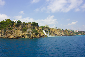 Obraz premium Duden waterfall in Antalya Turkey. Mediterranean sea. Travelling.
