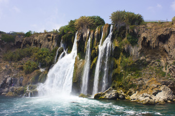 Duden waterfall in Antalya Turkey. Mediterranean sea. Travelling.