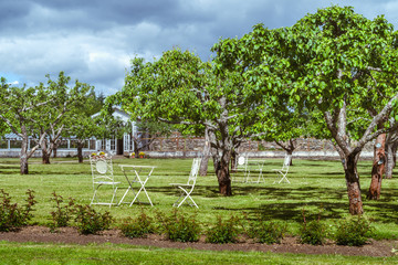 table and chairs in the old garden