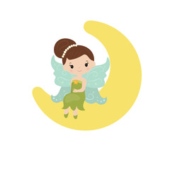Cartoon fairy sitting on the moon
