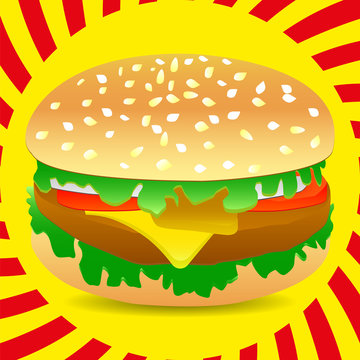 Burger image on a striped background