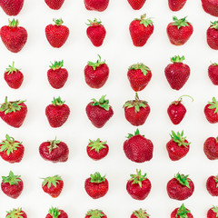 Strawberries isolated on white background. Flat lay. Top view. Summer berries.