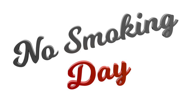 No Smoking Day Calligraphic 3D Rendered Text Illustration Colored With Gray And Red-Orange Gradient, Isolated On White Background
