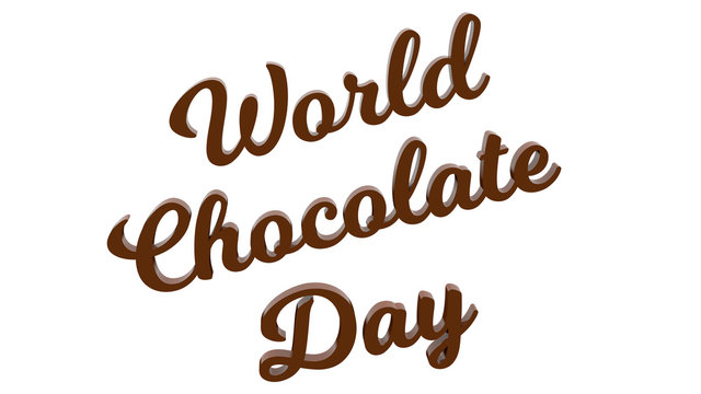 World Chocolate Day Calligraphic 3D Rendered Text Illustration Colored With Brown Chocolate Color, Isolated On White Background
