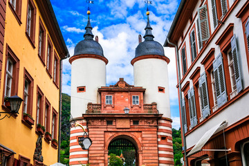 Beautiful towns of Germany - Heidelberg. Gates of Karl Theodor Bridge