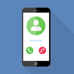 Flat design the smartphone with incoming call on screen, vector design element illustrator