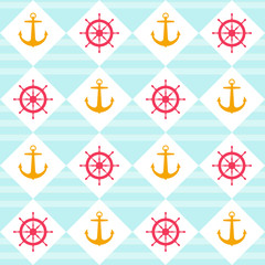 Materiał do szycia Nautical seamless pattern with anchor and wheel