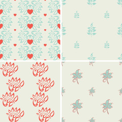 Fototapeta premium Floral seamless pattern set with a leaves