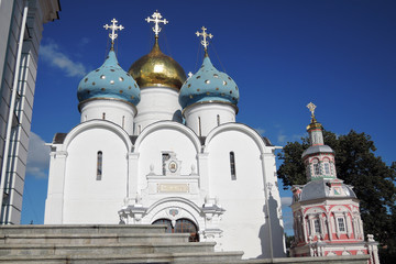 Fototapeta premium Architecture of Trinity Serguis Lavra, Sergiyev Posad, Russia. UNESCO World Heritage Site. Color photo.