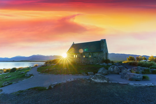 The Church Of The Good Shepherd Is Situated On The Shores Of Lake Tekapo , Mackenzie District, Canterbury Region, South Island Of New Zealand