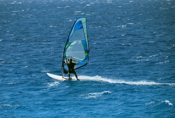 Winderfer moves at speed on the surface of the sea against the surface of the sea, the Red Sea, Egypt