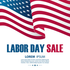 Labor Day Sale special offer background with waving american national flag. Vector illustration.