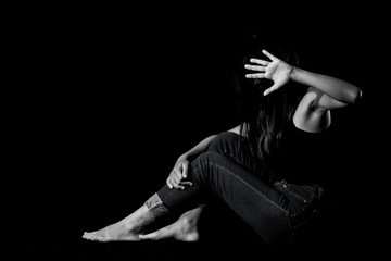 Woman bondage in angle of abandoned building image blur , stop violence against Women,...
