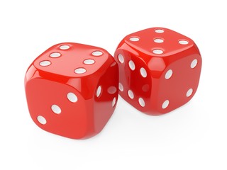 3d rendering two red dices isolated on white background