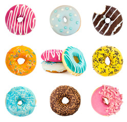 Set of various colorful donuts