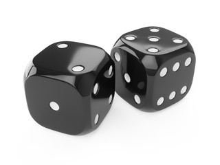 3d rendering two black dices isolated on white background