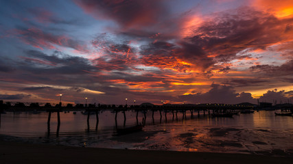  Chalong pier during sunrise or sunset,beautiful colorful dramatic sky in Phuket thailand.