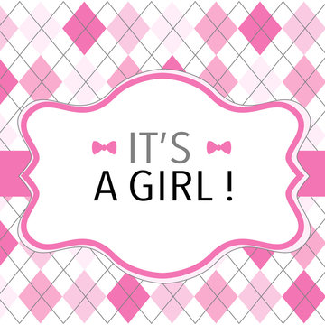 It's a girl. Baby shower card with with fabric texture pattern