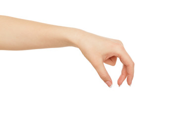 Woman's hand picking up something, crop, cutout