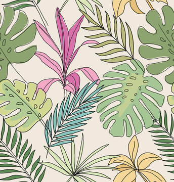 Palm leaves. Tropical print. Seamless pattern.