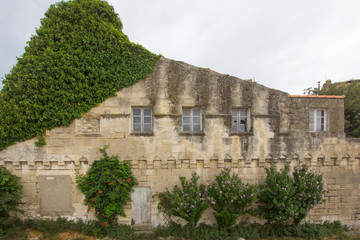 Fototapeta na wymiar Le case di Arles con vegetazione