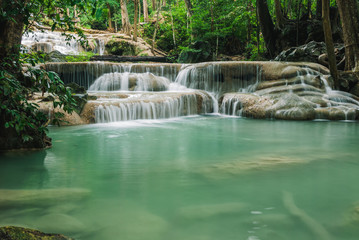 Fototapeta na wymiar Erawan waterfall in Erawan National Park,Thailand.