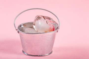 Cherry Ice Cubes in a Bucket