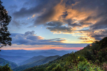 colorful sunset in Smoky Mountains